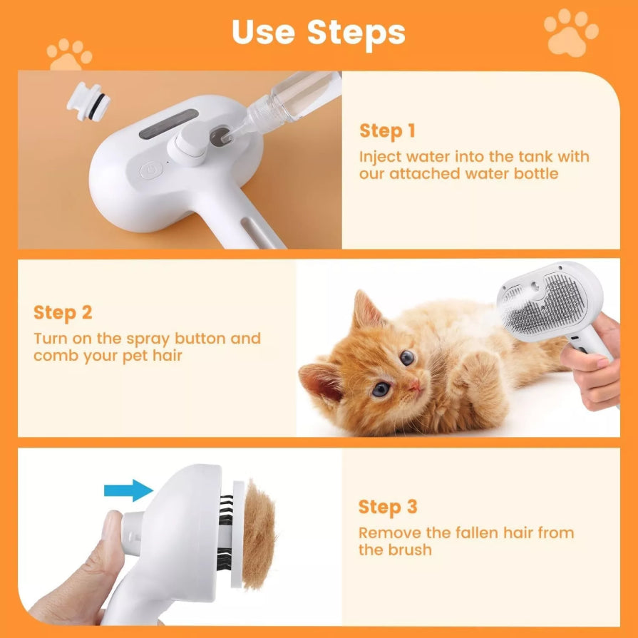 3In1 Pet Steam Brush Dog Hair Brush Cat Hair Brush Electric Steam Spray