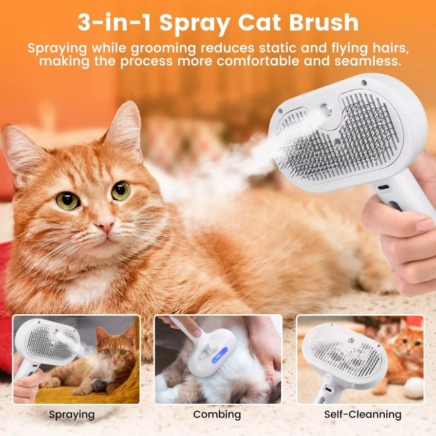 3In1 Pet Steam Brush Dog Hair Brush Cat Hair Brush Electric Steam Spray