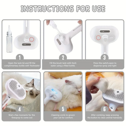 3In1 Pet Steam Brush Dog Hair Brush Cat Hair Brush Electric Steam Spray